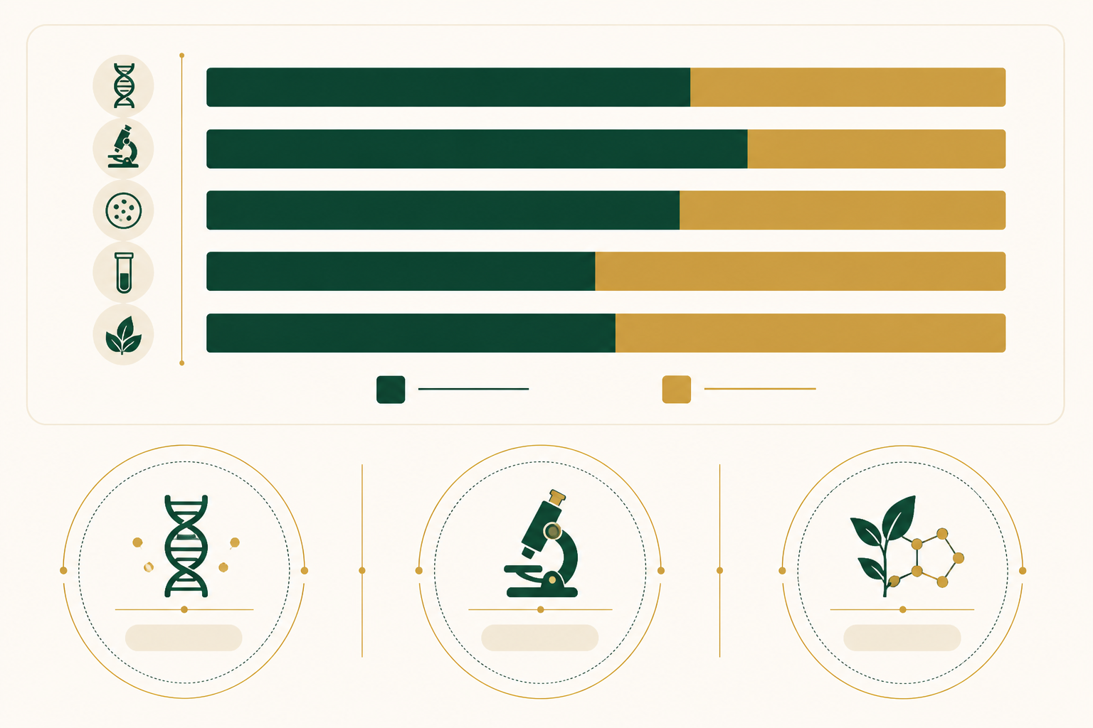 Infographic showing an institute type-mix bar chart with DNA helix, microscope and plant-cell icons for biotechnology colleges