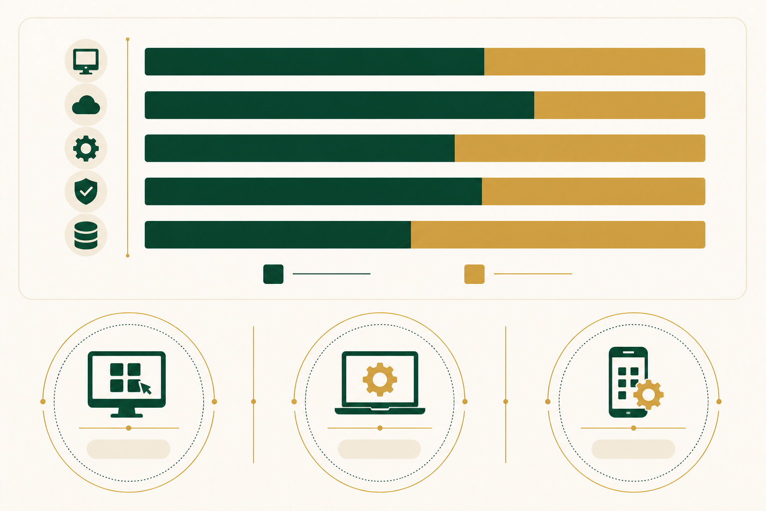 Infographic showing an institute type-mix bar chart with desktop, laptop and mobile app icons for computer applications colleges